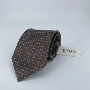 Eton Tie Mens One Size Brown Blue Polka Dot Silk Classic Necktie Italy Made NWT
